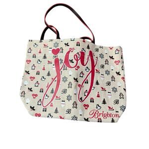 BRIGHTON "Joy" Christmas Theme Canvas Shopper Tote Bag NWOT